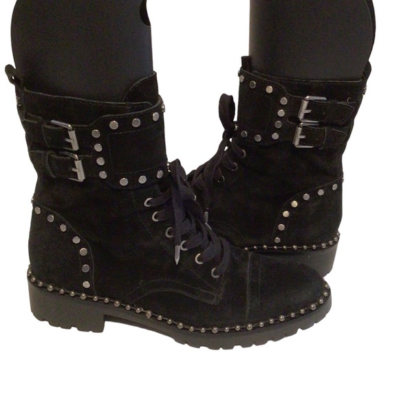 Sam Edelman Jennifer Black Studded Combat Boot Size US 6.5 - Picture 11 of 14